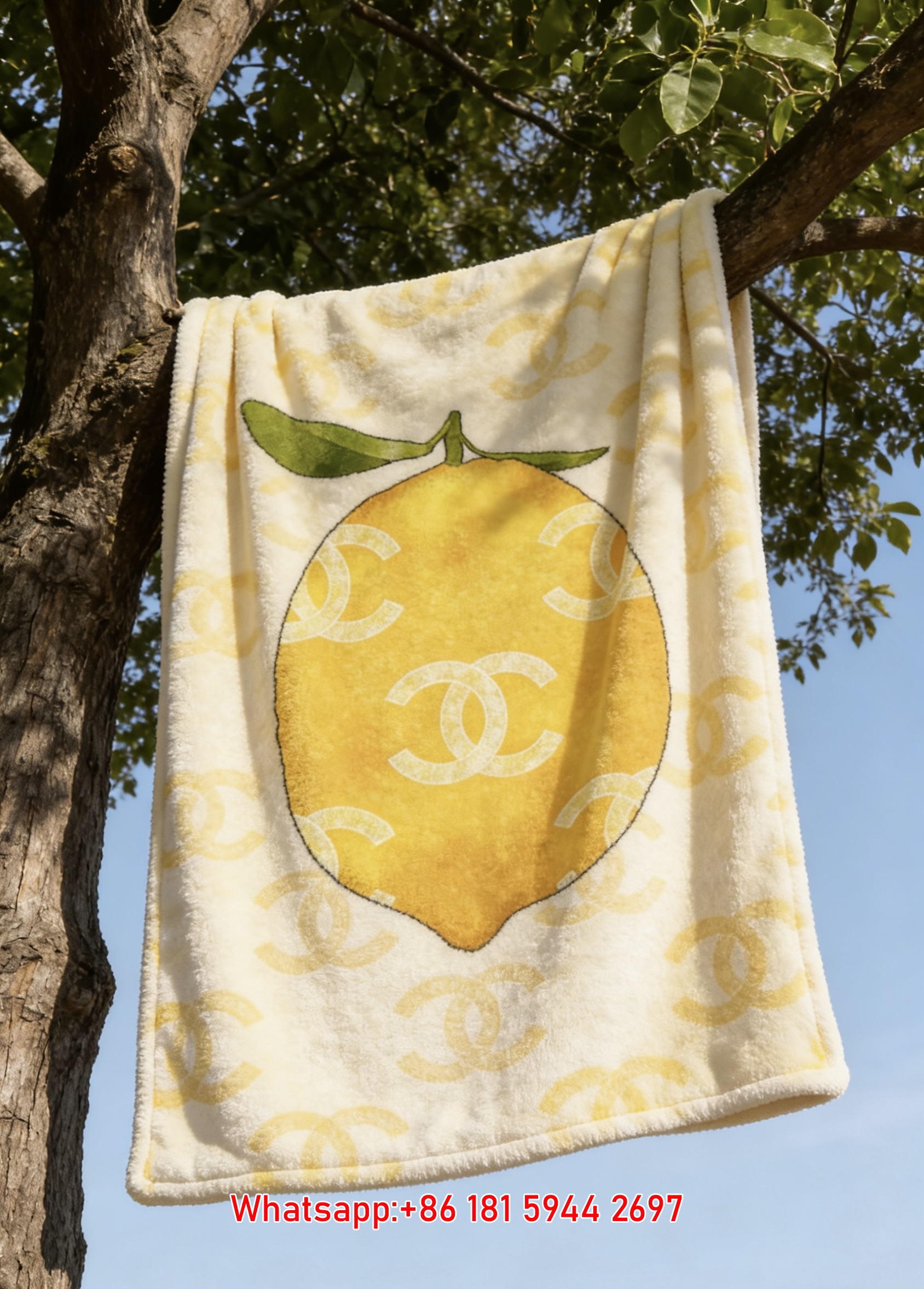 Chanel Watercolor Lemon Double C Flannel Throw Blanket IMG_6933
